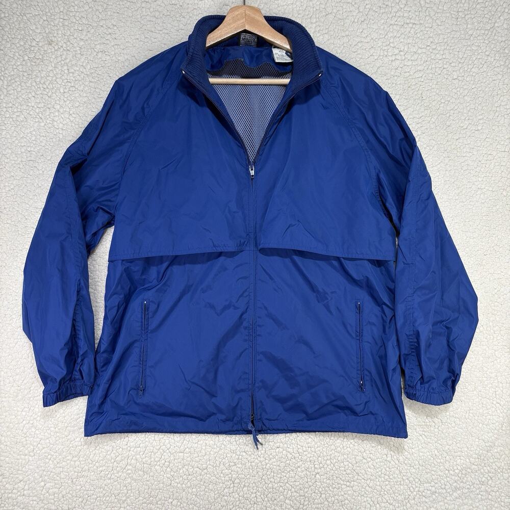 Woolrich Woman Large Rain Jacket Vintage Royal Blue Coat Removable Hood Anorak